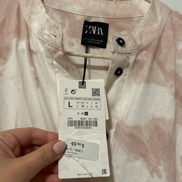 Zara pink & white tie-dye dress, size L, NWT - Picture 6 of 7